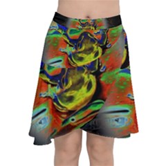 Abstract Transparent Background Chiffon Wrap Front Skirt by Sudhe