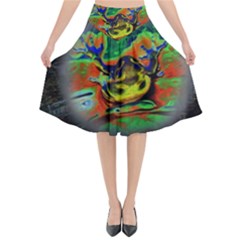 Abstract Transparent Background Flared Midi Skirt by Sudhe