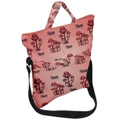 Funny Mushroom Pattern Fold Over Handle Tote Bag by FantasyWorld7