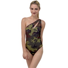 Camo Green Brown To One Side Swimsuit by retrotoomoderndesigns