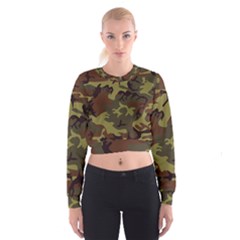 Camo Green Brown Cropped Sweatshirt by retrotoomoderndesigns