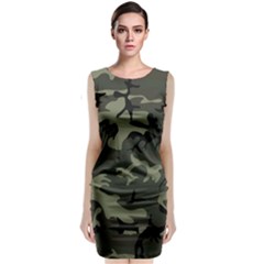 Camo Dark Green Sleeveless Velvet Midi Dress by retrotoomoderndesigns
