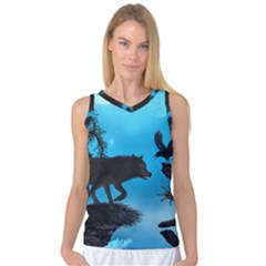 Awesome Black Wolf With Crow And Spider Women s Basketball Tank Top by FantasyWorld7