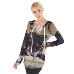 Awesome Steampunk Unicorn With Wings Tie Up Tee by FantasyWorld7