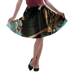 Spirit Of Steampunk, Awesome Train In The Sky A-line Skater Skirt by FantasyWorld7