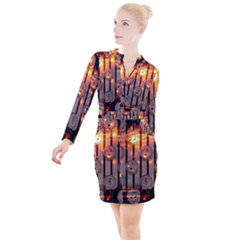 Music Notes Sound Musical Audio Button Long Sleeve Dress by Mariart