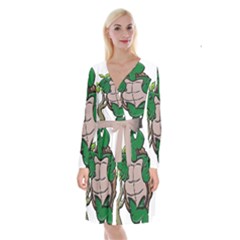 Amphibian Animal Cartoon Reptile Long Sleeve Velvet Front Wrap Dress by Sudhe