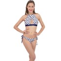 Pattern Ink blue navy Crosses Grunge Flesh And Navy Pattern Ink Crosses Grunge Flesh beige background Cross Front Halter Bikini Set View1