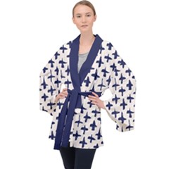 Pattern Ink Blue Navy Crosses Grunge Flesh And Navy Pattern Ink Crosses Grunge Flesh Beige Background Velvet Kimono Robe by genx