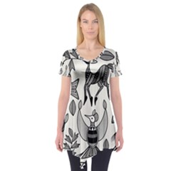 African Senufo Korhogo Tribal Ethnic Art Elements Vector Short Sleeve Tunic  by BluedarkArt