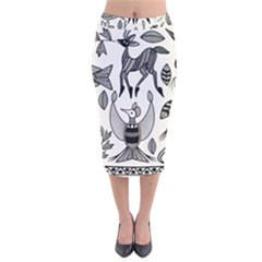 African Senufo Korhogo Tribal Ethnic Art Elements Vector Velvet Midi Pencil Skirt by BluedarkArt