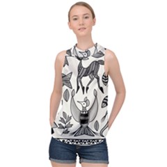 African Senufo Korhogo Tribal Ethnic Art Elements Vector High Neck Satin Top by BluedarkArt