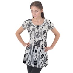 African Senufo Korhogo Tribal Ethnic Art  Puff Sleeve Tunic Top by BluedarkArt