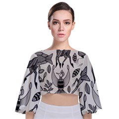 African Senufo Korhogo Tribal Ethnic Art  Tie Back Butterfly Sleeve Chiffon Top by BluedarkArt