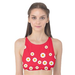 Flowers White Daisies Pattern Red Background Flowers White Daisies Pattern Red Bottom Tank Bikini Top by genx