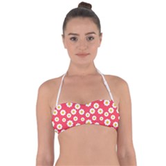 Flowers White Daisies Pattern Red Background Flowers White Daisies Pattern Red Bottom Halter Bandeau Bikini Top by genx