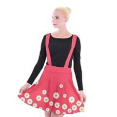 Flowers White Daisies Pattern Red Background Flowers White Daisies Pattern Red Bottom Suspender Skater Skirt by genx
