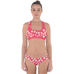 Flowers White Daisies Pattern Red Background Flowers White Daisies Pattern Red Bottom Cross Back Hipster Bikini Set by genx