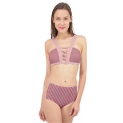 Living Coral Diagonal Stripes Cage Up Bikini Set by LoolyElzayat