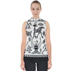 African Senufo Korhogo Tribal Ethnic Art  Mock Neck Shell Top by BluedarkArt