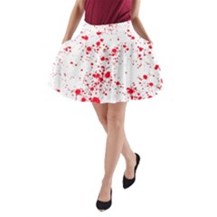 Red And White Splatter Abstract Print A-line Pocket Skirt by dflcprintsclothing