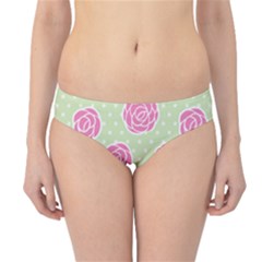 Roses Flowers Pink And Pastel Lime Green Pattern With Retro Dots Hipster Bikini Bottoms by genx