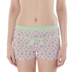 Roses Flowers Pink And Pastel Lime Green Pattern With Retro Dots Boyleg Bikini Wrap Bottoms by genx