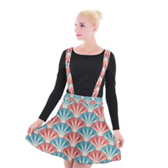 Seamless Patter Peacock Feathers Suspender Skater Skirt by Pakrebo