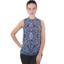 Tile Design Art Mosaic Pattern Mock Neck Chiffon Sleeveless Top View1