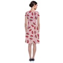 Red Apple Core Funny Retro Pattern Half eaten on pastel orange background Short Sleeve Front Wrap Dress View2
