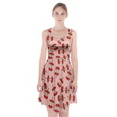 Red Apple Core Funny Retro Pattern Half Eaten On Pastel Orange Background Racerback Midi Dress by genx