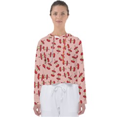 Red Apple Core Funny Retro Pattern Half Eaten On Pastel Orange Background Women s Slouchy Sweat by genx