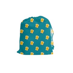 Toast With Cheese Funny Retro Pattern Turquoise Green Background Drawstring Pouch (medium) by genx
