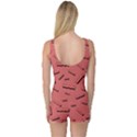 Funny Bacon Slices Pattern infidel vintage red meat background  One Piece Boyleg Swimsuit View2