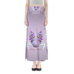 Happy Easter, Easter Egg With Flowers In Soft Violet Colors Full Length Maxi Skirt by FantasyWorld7