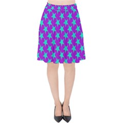 Turquoise Stars Pattern On Purple Velvet High Waist Skirt by BrightVibesDesign