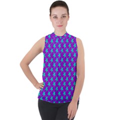 Turquoise Stars Pattern On Purple Mock Neck Chiffon Sleeveless Top by BrightVibesDesign
