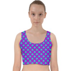 Turquoise Stars Pattern On Purple Velvet Racer Back Crop Top by BrightVibesDesign