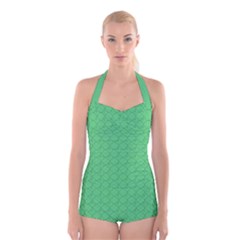Clover Quatrefoil Pattern Boyleg Halter Swimsuit  by emilyzragz