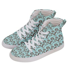 Easter Damask Pattern Robins Egg Blue And Brown Women s Hi-top Skate Sneakers by emilyzragz