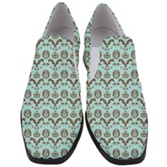 Easter Damask Pattern Robins Egg Blue And Brown Slip On Heel Loafers by emilyzragz