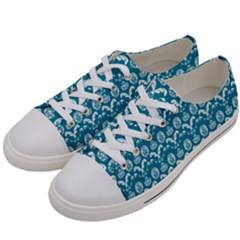 Easter Damask Pattern Deep Teal Blue And White Women s Low Top Canvas Sneakers by emilyzragz