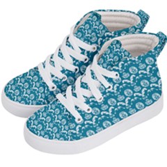 Easter Damask Pattern Deep Teal Blue And White Kids  Hi-top Skate Sneakers by emilyzragz
