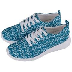 Easter Damask Pattern Deep Teal Blue And White Men s Lightweight Sports Shoes by emilyzragz