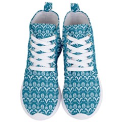 Easter Damask Pattern Deep Teal Blue And White Women s Lightweight High Top Sneakers by emilyzragz
