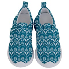 Easter Damask Pattern Deep Teal Blue And White Kids  Velcro No Lace Shoes by emilyzragz