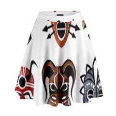 Tribal Masks African Culture Set High Waist Skirt by Pakrebo