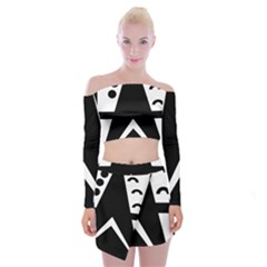 Black And White Geometric Design Off Shoulder Top With Mini Skirt Set by yoursparklingshop