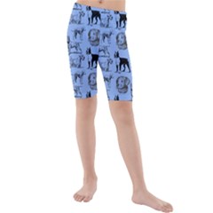 Dog Pattern Blue Kids  Mid Length Swim Shorts by snowwhitegirl