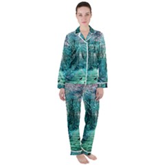 Blue Forest Satin Long Sleeve Pyjamas Set by snowwhitegirl